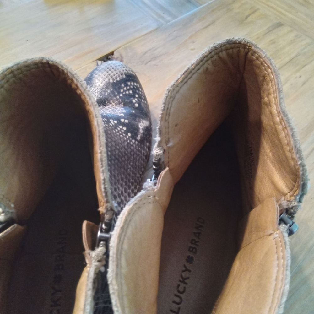 Lucky Brand Bartalino Leather Snakeskin Ankle Boots Size 7 - Picture 11 of 14